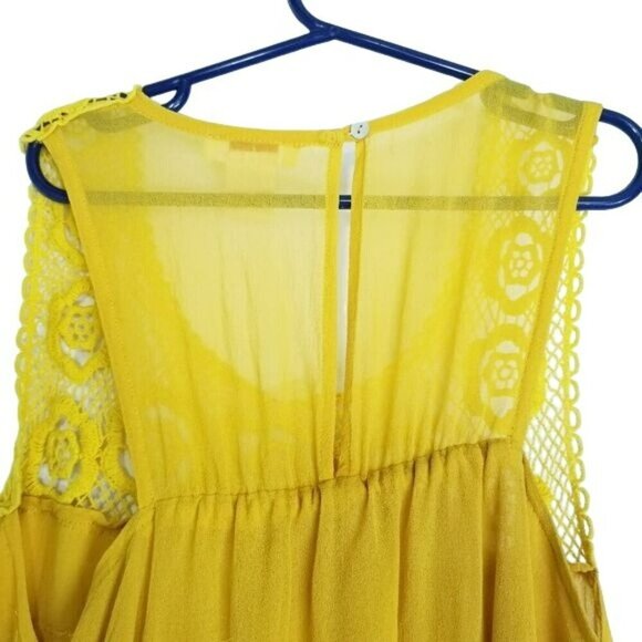 Sundance tank top sheer‎ silk crochet ruffle tiered keyhole button back Medium - Picture 7 of 12